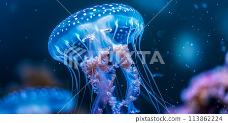 A jellyfish is floating in the water AI-generated item 113862224