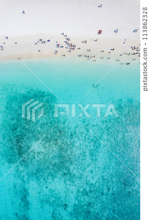 Aerial view of Maya bay beach in koh Phi Phi Leh, Krabi, Thailand Aerial view of Maya bay beach in koh Phi Phi Leh, Krabi, Thailand 113862328