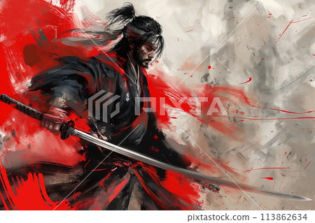 samurai with swords 113862634