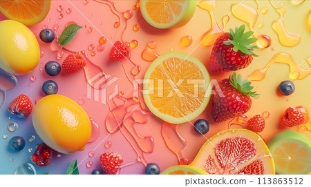 Mixed fruits on a bright background. Mixed fruits on a bright background. 113863512
