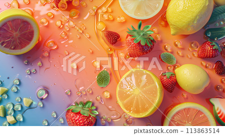 Mixed fruits on a bright background. Mixed fruits on a bright background. 113863514