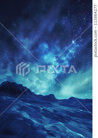 Aurora in the night sky in the land of ice. 113864277