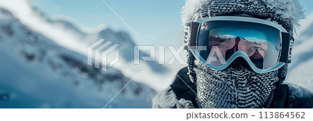 A man wearing winter clothes is climbing a snowy mountain. A man wearing winter clothes is climbing a snowy mountain. 113864562
