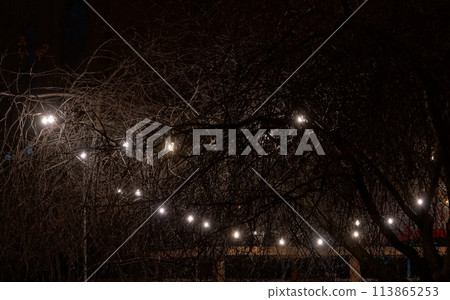Kiev, Ukraine December 12, 2019: Night garlands and festive lighting of the city of Kiev 113865253