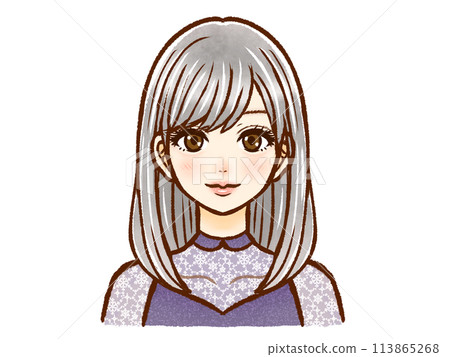 Illustration material of an adult woman with long silver hair wearing fashionable clothes 113865268
