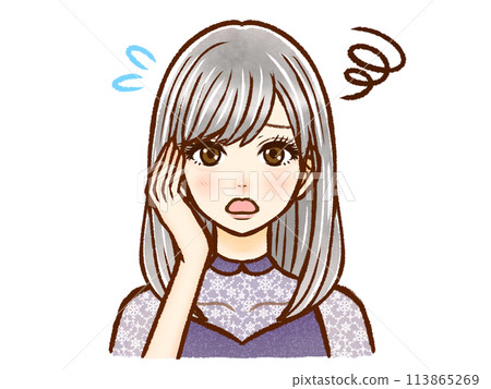 Illustration material of a fashionable adult woman with long silver hair 2 113865269