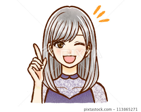 Illustration material of an adult woman with long silver hair wearing fashionable clothes 113865271