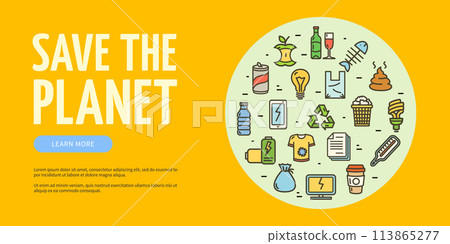 Save The Planet Recycle Concept Horizontal Placard Poster Banner Card. Vector Save The Planet Recycle Concept Horizontal Placard Poster Banner Card. Vector 113865277