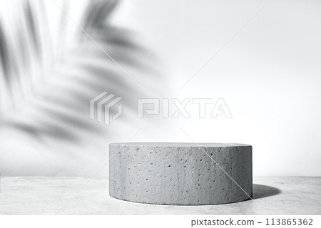 Concrete podium and palm leaf shadow 113865362