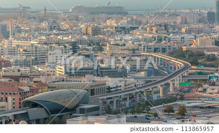 View of houses in luxury Dubai city, United Arab Emirates Timelapse Aerial 113865957