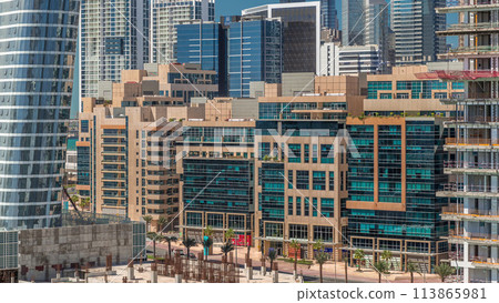 Beautiful view of new modern skyscrapers in luxury Dubai city,United Arab Emirates timelapse aerial 113865981