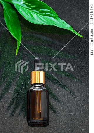 Cosmetic serum and green leaves Cosmetic serum and green leaves 113866156