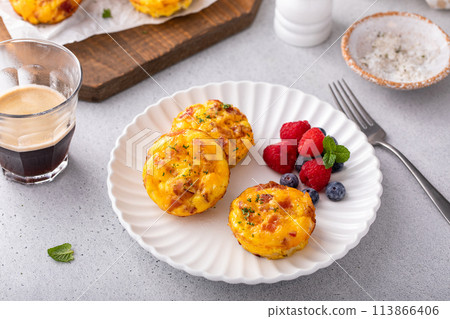 Egg muffins with bacon and cheddar, egg bites for breakfast Egg muffins with bacon and cheddar, egg bites for breakfast 113866406
