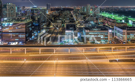 Tecom, Barsha and Greens districts aerial view from Internet city night timelapse Tecom, Barsha and Greens districts aerial view from Internet city night timelapse 113866665