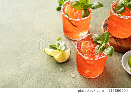 Strawberry basil margarita with lime, refreshing spring cocktail Strawberry basil margarita with lime, refreshing spring cocktail 113866994