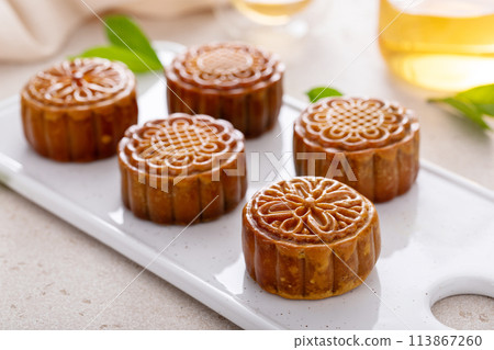 Traditional mooncakes for a Chinese Mid-Autumn Festival or Moon festival Traditional mooncakes for a Chinese Mid-Autumn Festival or Moon festival 113867260