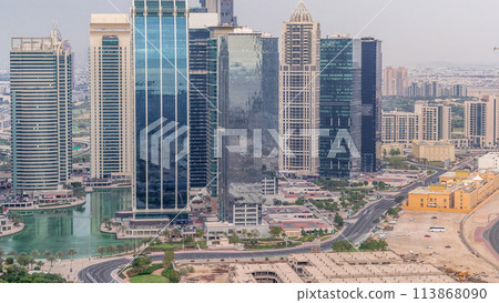 Jumeirah Lake Towers residential district aerial timelapse near Dubai Marina Jumeirah Lake Towers residential district aerial timelapse near Dubai Marina 113868090
