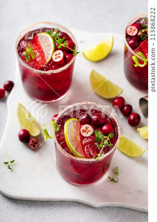 Cranberry lime margarita, festive winter cocktail idea 113868222