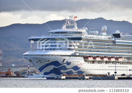 Photographing the Diamond Princess cruise ship calling at Hakodate Port in Hakodate, Hokkaido in spring 113868310