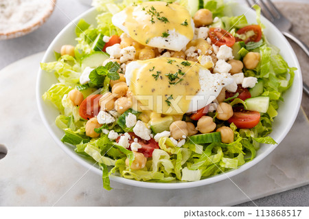 Fresh vegetable salad with chickpeas and feta Fresh vegetable salad with chickpeas and feta 113868517