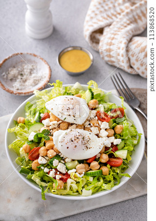 Fresh vegetable salad with chickpeas and feta Fresh vegetable salad with chickpeas and feta 113868520