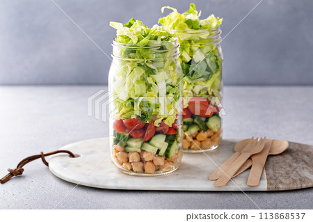 Salad in a jar with vegetables and chickpeas Salad in a jar with vegetables and chickpeas 113868537