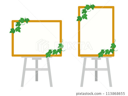A set of ivy-covered wooden panels and a white easel 113868655