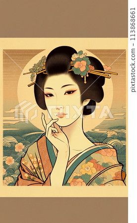 浮世繪風格的美女形象 113868661