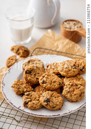 Healthy breakfast cookies with oatmeal, pecans and cranberry Healthy breakfast cookies with oatmeal, pecans and cranberry 113868754