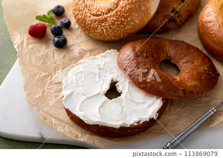 Homemade freshly baked bagels ready to eat 113869079