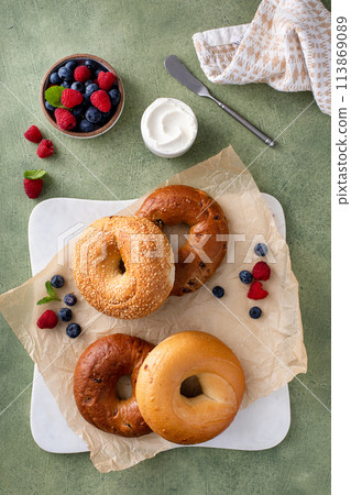 Homemade freshly baked bagels ready to eat 113869089