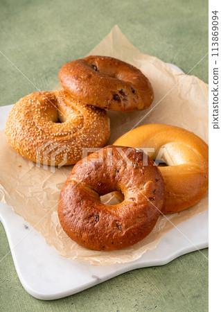 Homemade freshly baked bagels ready to eat 113869094