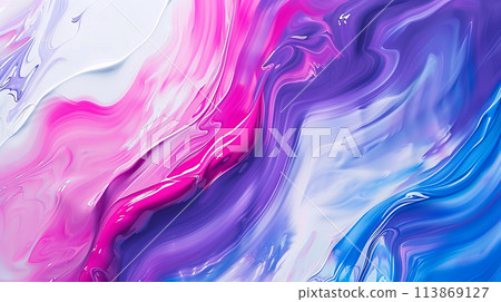 Closeup of a vibrant pink and purple paint swirl on a white canvas Closeup of a vibrant pink and purple paint swirl on a white canvas 113869127
