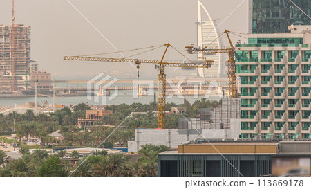 Aerial view of beach in JBR timelapse in Dubai, UAE Aerial view of beach in JBR timelapse in Dubai, UAE 113869178