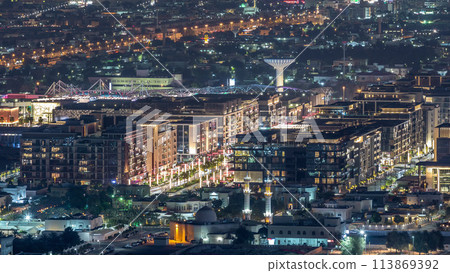 Dubai City Walk aerial timelapse, travel and leisure venue in Dubai downtown Dubai City Walk aerial timelapse, travel and leisure venue in Dubai downtown 113869392
