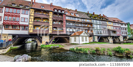 Merchants Bridge, Kraemerbruecke in Erfurt, Germany, built over entirely with houses 113869509