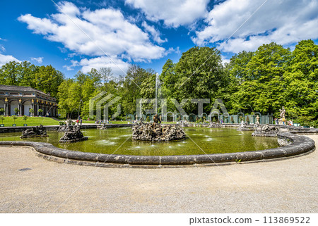 Fountain at the New Palace of historical Hermitage at Bayreuth, Bavaria, Germany 113869522