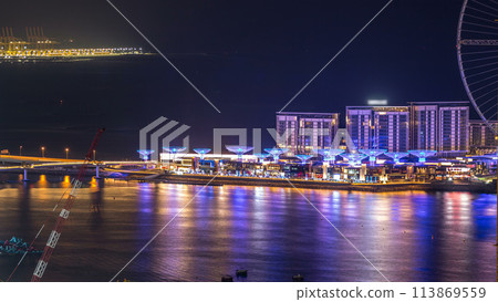 Bluewaters island aerial night timelapse with ferris wheel Bluewaters island aerial night timelapse with ferris wheel 113869559