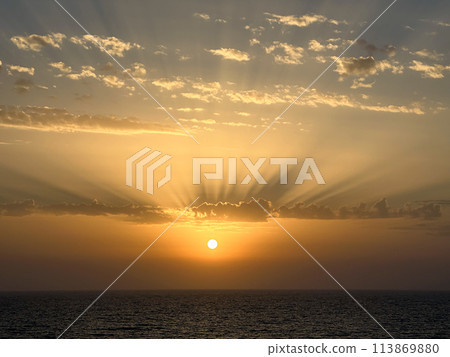 Beautiful sunset over the Aegean Sea 113869880