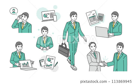 Illustration set of various business scenes of sales business people Illustration set of various business scenes of sales business people 113869945