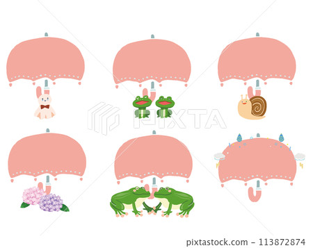 Umbrella pastel color frame illustration set 113872874