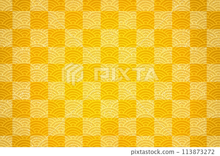 Japanese pattern: Checkered pattern and Seigaiha, gold leaf Japanese pattern: Checkered pattern and Seigaiha, gold leaf 113873272