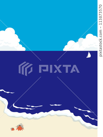 Sky and sea landscape (with hermit crab and baby) vector illustration 113873570