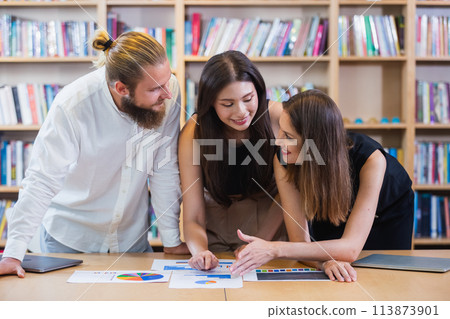 Business people brainstorming analysis chart strategy marketing at table office. 113873901