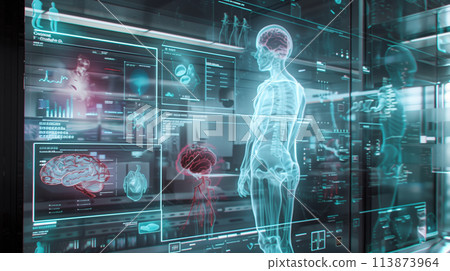 Computer Rom Skleton View A woman's skeleton is displayed on a computer... - Stock Illustration ...