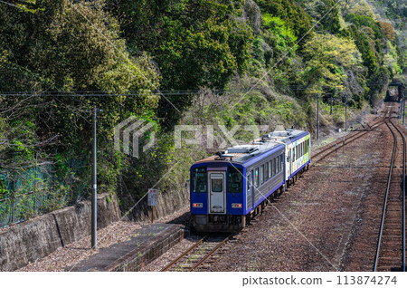 A train departing from Ogawara Station on the Kansai Line 113874274