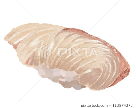 Nigiri sushi (amberjack) on white background 113874373