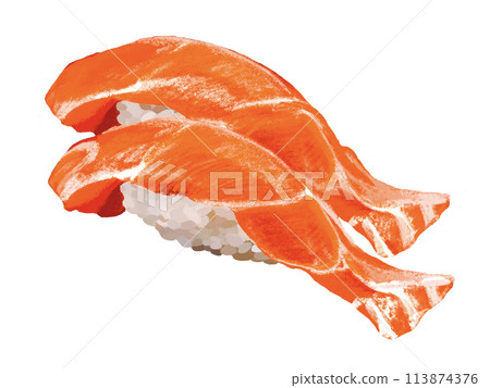 握壽司（兩塊鮭魚）白色背景 113874376