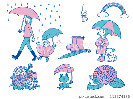 雨季父母和孩子打著傘 113874386