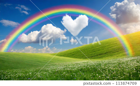 心形的雲，在蔚藍的天空 113874709